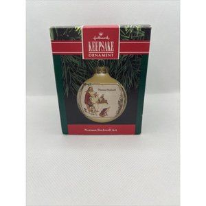1991 Hallmark Keepsake Ornament Norman Rockwell Santa and His Helpers Glass